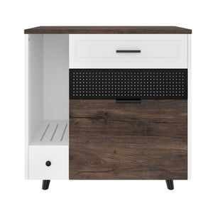 English Elm Cat Hidden Litter Box Furniture with 2 Drawers & Door, MDF Cat House End Table for Living Room, White/Brown N704P287849D