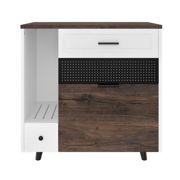 English Elm Cat Hidden Litter Box Furniture with 2 Drawers & Door, MDF Cat House End Table for Living Room, White/Brown N704P287849D