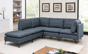English Elm Linen Upholstered Modular Sectional Sofa with Tall Black Metal Legs for Living Room Dark Blue B2748S00122