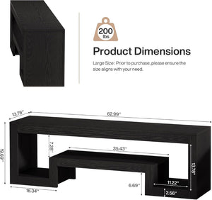 English Elm Spacious 63 Inch Media Console with Vintage Woodgrain Finish and Open Shelf Storage T3971P458835