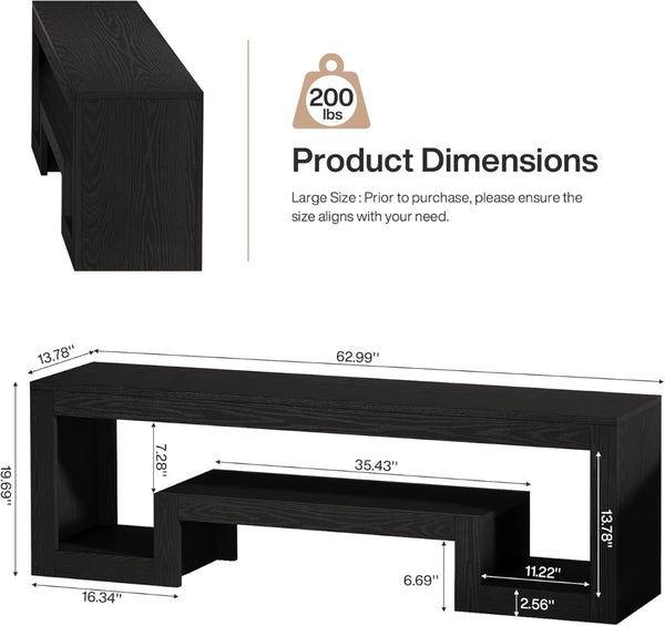 English Elm Spacious 63 Inch Media Console with Vintage Woodgrain Finish and Open Shelf Storage T3971P458835
