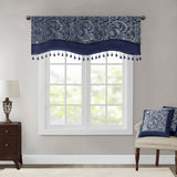 Aubrey Traditional Jacquard Window Rod Pocket Valance With Beads