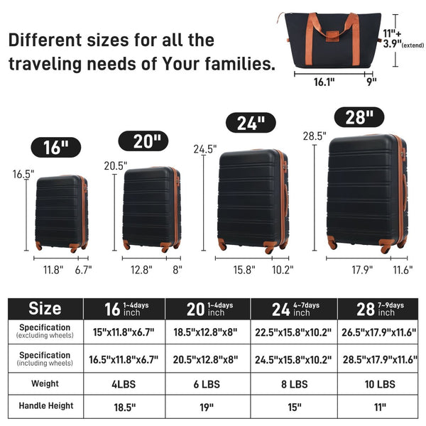English Elm Hardshell 5 Piece Abs Spinner Luggage Set with Tsa Lock Expandable Travel Suitcases Black+Brown PP310249AAP