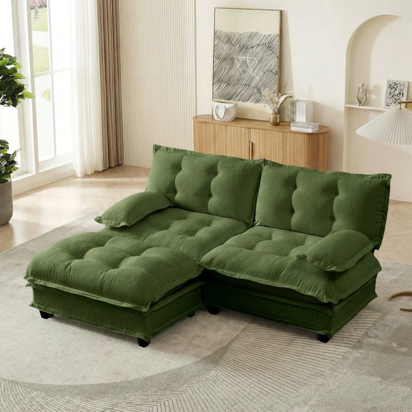 English Elm 77" L-shaped Chenille Cloud Sectional Sofa with Ottoman Deep Cushioned Modular Couch Green W714S01719