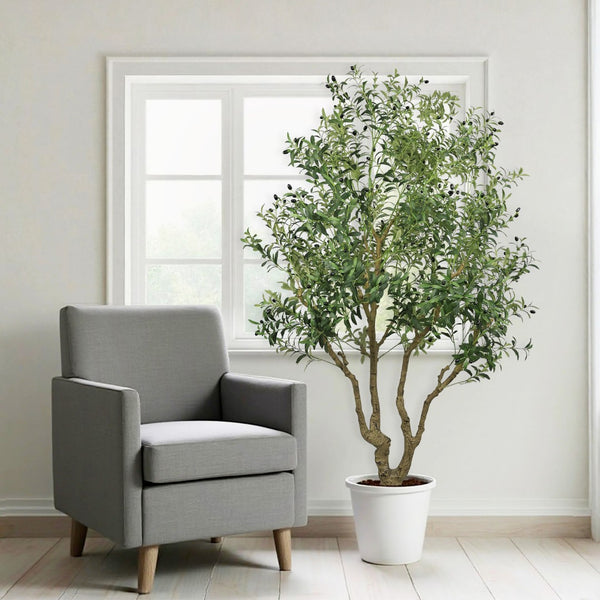 English Elm 8ft Artificial Olive Tree with Natural Wood Trunk Faux Fruit and Lifelike Foliage W2945P458768