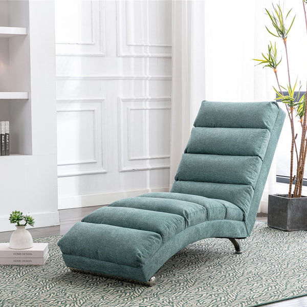 English Elm Linen Ergonomic Massage Chaise Lounge with Remote Control, 140° Recline, Heavy-Duty Frame, 5 Modes Teal W39539623