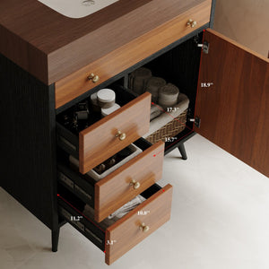 English Elm 29.9" Floating Bathroom Vanity Sintered Stone Top Soft Close Drawers Bronze Gold Hardware Brown,Walnut,White W3136S00045