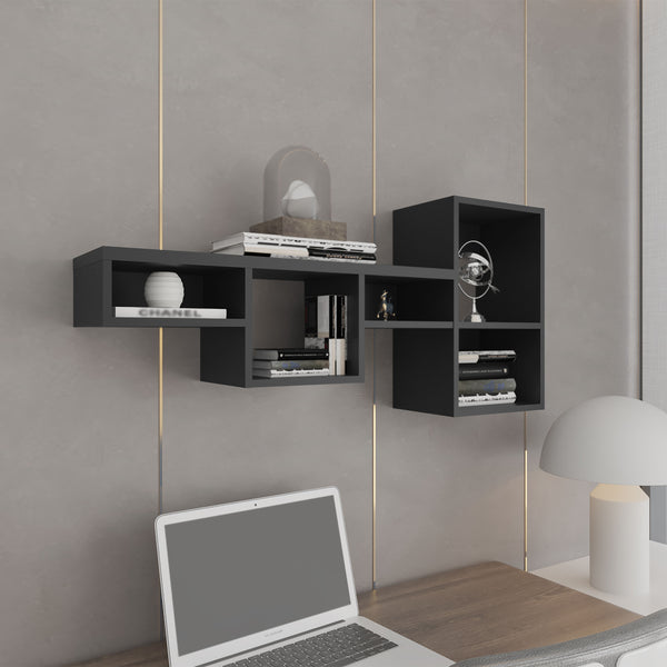 English Elm WALLSHE 7-Tier 47" Wide Modular Cube Wall Shelf with 100 lb Capacity — Stylish Space-Saving Storage Black 36.61 L x 11.02 W x 4.33 H B070P242497