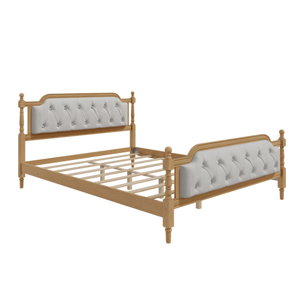 English Elm Traditional Solid Wood Bed Frame with Tufted Upholstered Headboard, No Box Spring Needed, Sturdy Support Walnut 83.1 L x 15.5 W x 5.1 H BS701P242647N
