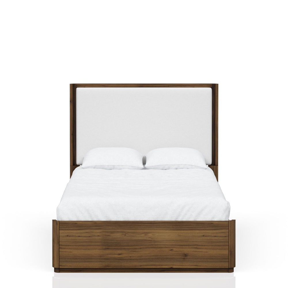 English Elm Queen Upholstered Headboard Bed Walnut Veneer Frame Transitional Bedroom Furniture B2699S00063