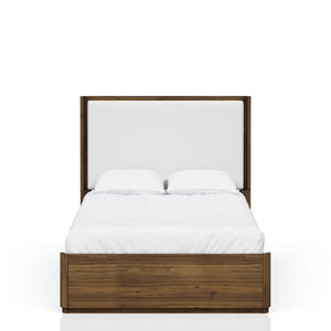 English Elm Queen Upholstered Headboard Bed Walnut Veneer Frame Transitional Bedroom Furniture B2699S00063