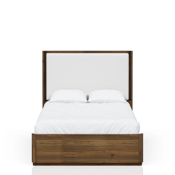 English Elm Queen Upholstered Headboard Bed Walnut Veneer Frame Transitional Bedroom Furniture B2699S00063