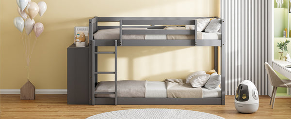 English Elm Twin Over Bunk Bed with Four Storage Drawers Open Shelving Kids Bedroom Gray LT000167AAE-1