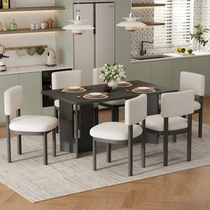 English Elm Trexm Farmhouse Six Seat Dining Set Oak Veneer Distressed Table Upholstered Chairs Gray ST000153AAE