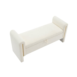 English Elm Modern Teddy Bed End Bench with Arms and Storage — Plush Upholstered Ottoman with Hidden Interior Space for Bedroom Seating and Organization Cream W2671P208545