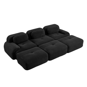 English Elm Three-seat Modular Corduroy Sectional Sofa with Ottomans for Living and Media Rooms Black W714S01278