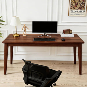 English Elm Solid Rubberwood Writing Desk Mid Century Modern Tapered Legs Walnut Finish Small Spaces W5368P460433