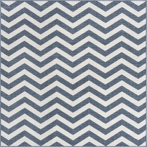 Unique Loom Outdoor Coastal Dalgalar Machine Made Chevron Rug Navy Blue, Ivory 7' 10" x 7' 10"