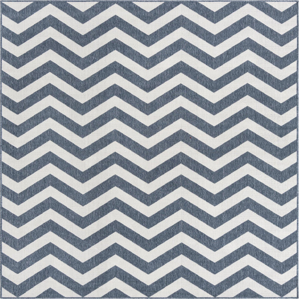 Unique Loom Outdoor Coastal Dalgalar Machine Made Chevron Rug Navy Blue, Ivory 7' 10" x 7' 10"