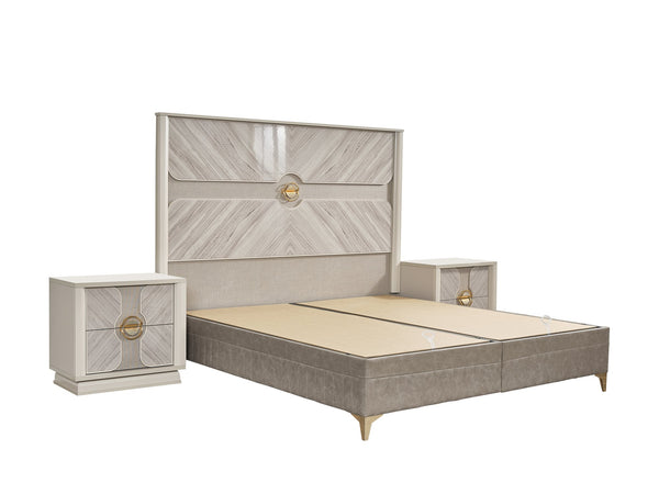 English Elm Eternity King 5PC Bedroom Set with Eucalyptus Veneer, High-Gloss Lacquer, Soft-Close Drawers & Storage B009S02049