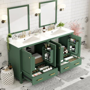English Elm 60" Green Bathroom Vanity Set with Double Ceramic Sinks, Solid Wood Storage, Soft-Close Doors, Modern Durable Design N729P000001F