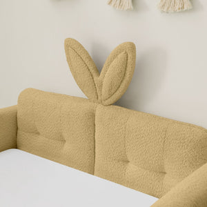 English Elm Twin Boucle Upholstered Kids Bed with Rabbit Ear Headboard Safety Rail and Side Pocket W1413P410784