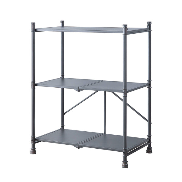 English Elm 3 Tier Folding Console Table Rustic Industrial Water-Pipe Frame, Hand-Brushed Shelves for Storage and Display B016P313526