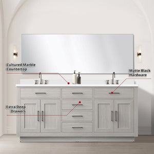 English Elm White Oak Double Bath Vanity Set With Cultured Marble Top, 70-Inch Mirror & Chrome Faucets Included B2731S01700-GIGA
