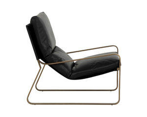 Sunpan Zancor Lounge Chair - Luxurious Leather Comfort with Unique Handcrafted Design for Stylish Relaxation Antique Brass / Charcoal Black Leather