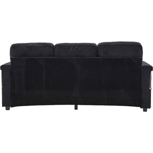 English Elm UNITED Corduroy L-Shaped Sectional Sofa with Storage Ottoman, USB Ports, Cup Holders & LED Lighting Black W1568P332409