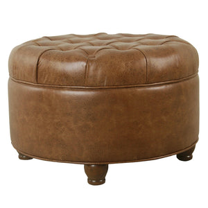 English Elm Gery Round Tufted Storage Ottoman Faux Leather Lift Top Living Room Footrest Brown B056P416975