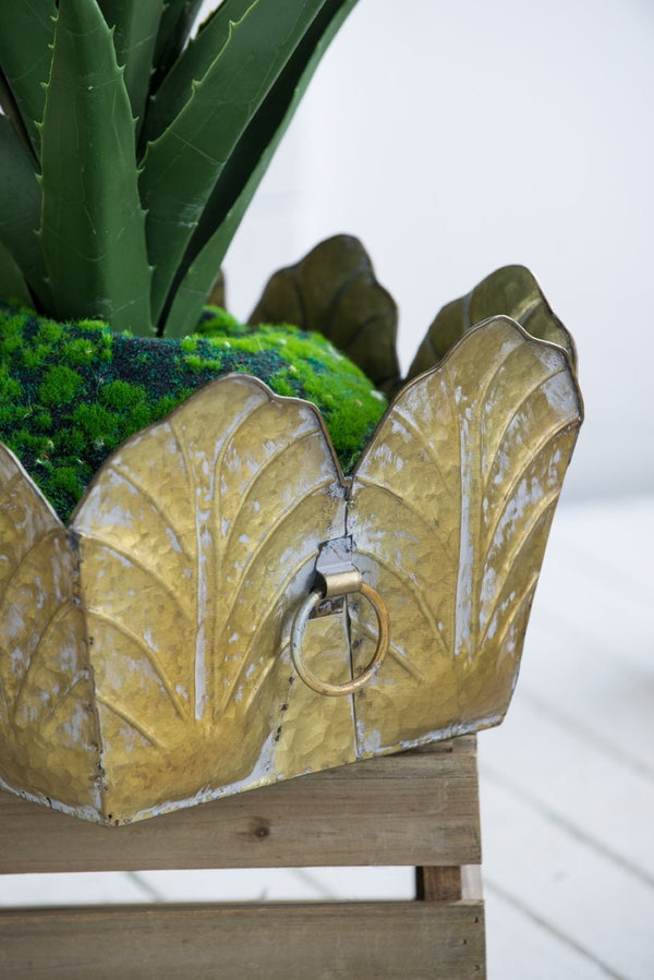 English Elm Set of 3 Zinc Planters with Aged Golden Patina for Rustic Farmhouse Indoor Decor W2078P499528