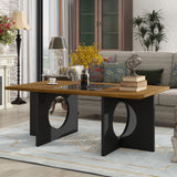 English Elm 47" Contemporary Wood Rectangular Coffee Table With Clear Tempered Glass Top, Black and Light Espresso Top