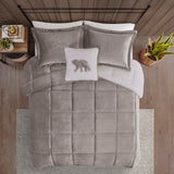 Woolrich Alton Lodge/Cabin Plush to Sherpa Down Alternative Comforter Set WR10-2063 Grey/Ivory