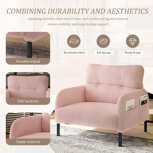 English Elm UNITED Corduroy Accent Chair with Ergonomic Curve, High-Density Foam Seat & Dual Side Pockets for Cozy Living Spaces Pink W1568P307258