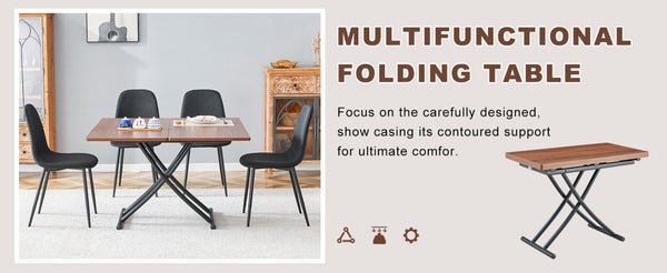 English Elm Table And Chair Set - Modern Adjustable Lifting Table With Walnut Finish & 4 Stylish Black Chairs W1151S03779-GIGA