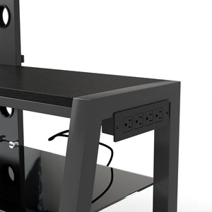 English Elm Wooden Tempered Glass TV Stand with Swivel Mount, 3-Tier Storage, Height Adjustable, Cable Management Black W241P300328