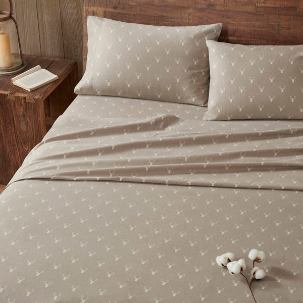 English Elm 4 Pieces Queen 100% Cotton Flannel Sheet Set - Cozy Rustic Stag Head Design For Ultimate Comfort B035P381353