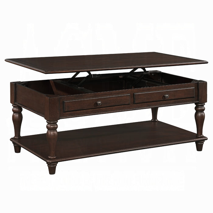 English Elm Farrel Walnut Lift-Top Coffee Table with Storage Shelves, Turned Legs, 48" Rustic Walnut Finish B2726P371245