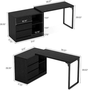 English Elm Reversible L-shaped Executive Desk with Drawers for Modern Home Office Use T3971P464703