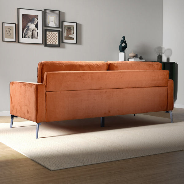 English Elm Ashcroft Furniture - Axten Orange Velvet Sofa - Performance Velvet Upholstery, Foam Cushions, Silver Metal Legs, High Feet Friendly B183P255327