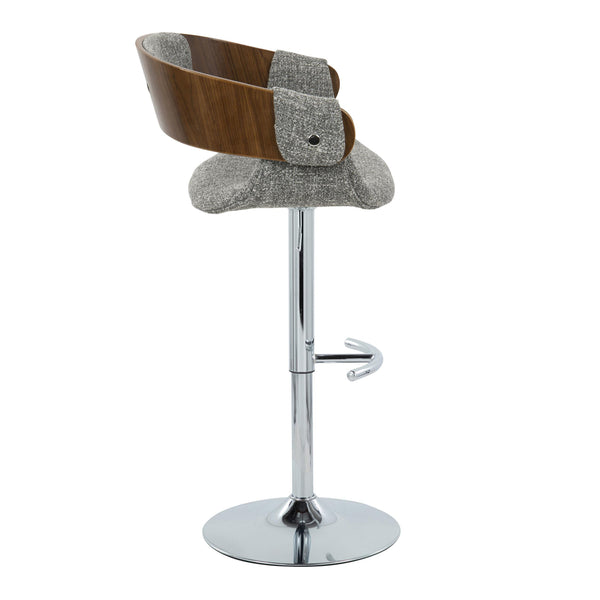 English Elm Elisa Mid-Century Modern Adjustable Barstool Set Of 2 With Swivel, Chrome Base & Grey Fabric Elegance B202S00828