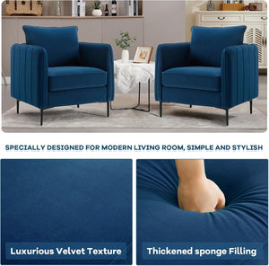English Elm Accent Velvet Armchair Mid-century Modern Plush Seat with Metal Legs for Living Room W3244P378876