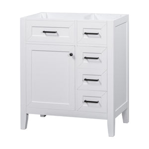 English Elm 30" Modern Bathroom Vanity Cabinet Base with 3 Drawers, Solid Frame MDF, Undermount Ready, 200lb Capacity White WF321000AAK