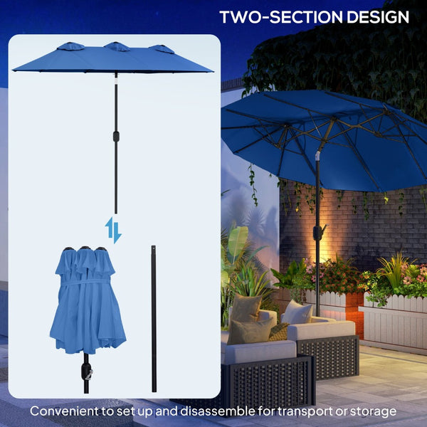 English Elm Outsunny 9.5 Ft Double Sided Patio Umbrella with Vented Steel Frame Crank Tilt W2225P485595