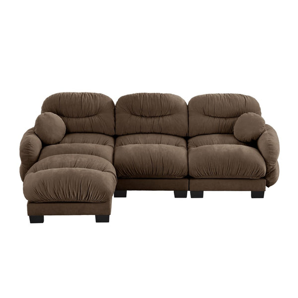English Elm Pleated Chenille Sectional Sofa with Ergonomic Foam Sculptural Curved Armrests Living Room Brown W5656S00059