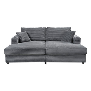 English Elm 86.5" Oversized Loveseat Chaise Lounge Sectional Sofa Bed Corduroy with USB Ports, Cup Holders & Pillows Dark Gray N719P232602R