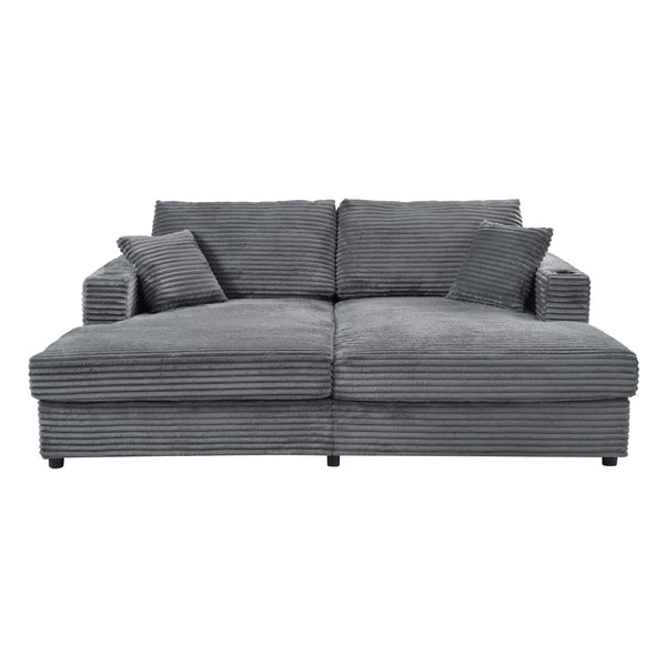 English Elm 86.5" Oversized Loveseat Chaise Lounge Sectional Sofa Bed Corduroy with USB Ports, Cup Holders & Pillows Dark Gray N719P232602R