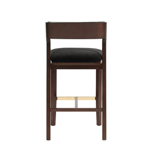 English Elm Patricia Velvet Upholstered Counter Stool with Beech Frame, Gold Footrest Plate, Commercial Grade Comfort Black B365P398046