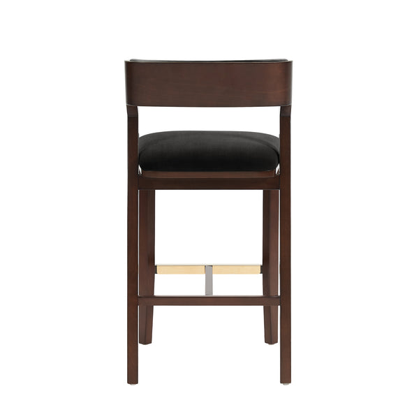 English Elm Patricia Velvet Upholstered Counter Stool with Beech Frame, Gold Footrest Plate, Commercial Grade Comfort Black B365P398046